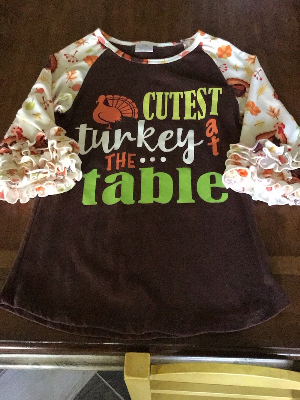 Kids' Brown 'Cutest Turkey at the Table' Ruffle Sleeve Top